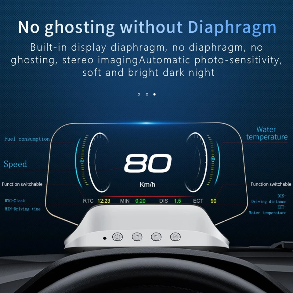 Car HUD HUD HD Display Replacement Speedometer Accessories Black+Silver - Image 2 of 4