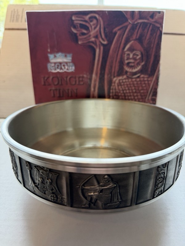 Vintage Konge Tinn Norwegian Pewter Bowl – Viking Scene Decorative Bowl