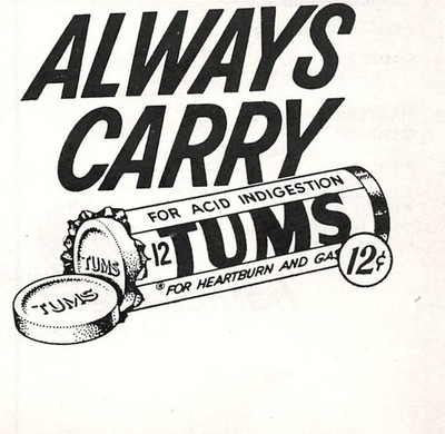 Tums Indigestion Relief Heartburn Gas Tablet Promo 2.75'' x 4'' Vtg Mag Print Ad