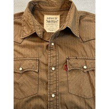 Vintage Levis Mens Short Sleeve Western Shirt Brown Pear; Snap Button Size Small