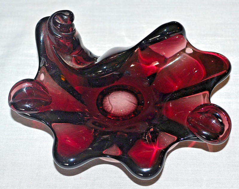 🌟 Unusual Vintage Murano? Style Art Glass Bowl AMETHYST PURPLE Ashtray MCM