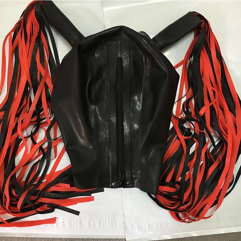 Latex Hood Open Face with Double Latex Wigs Handmade Performance Rubber Mask - Image 4 of 4