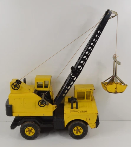Tonka Mighty Crane w/ Boom & Shovel Yellow Pressed Steel - WORKS!
