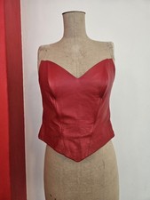 Vintage 70s 80s Leather Corsage Bandeau Top Pinup EICHNER Red Size XS-S