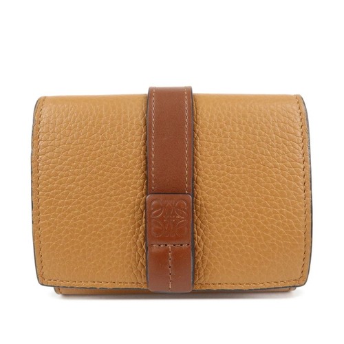 LOEWE Leather Tri-fold Compact Wallet Brown 262245 Authentic Used