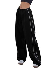 Women's Parachute Pants Baggy Elasitc Waist Relaxed Y2K Track Pant Trousers ...