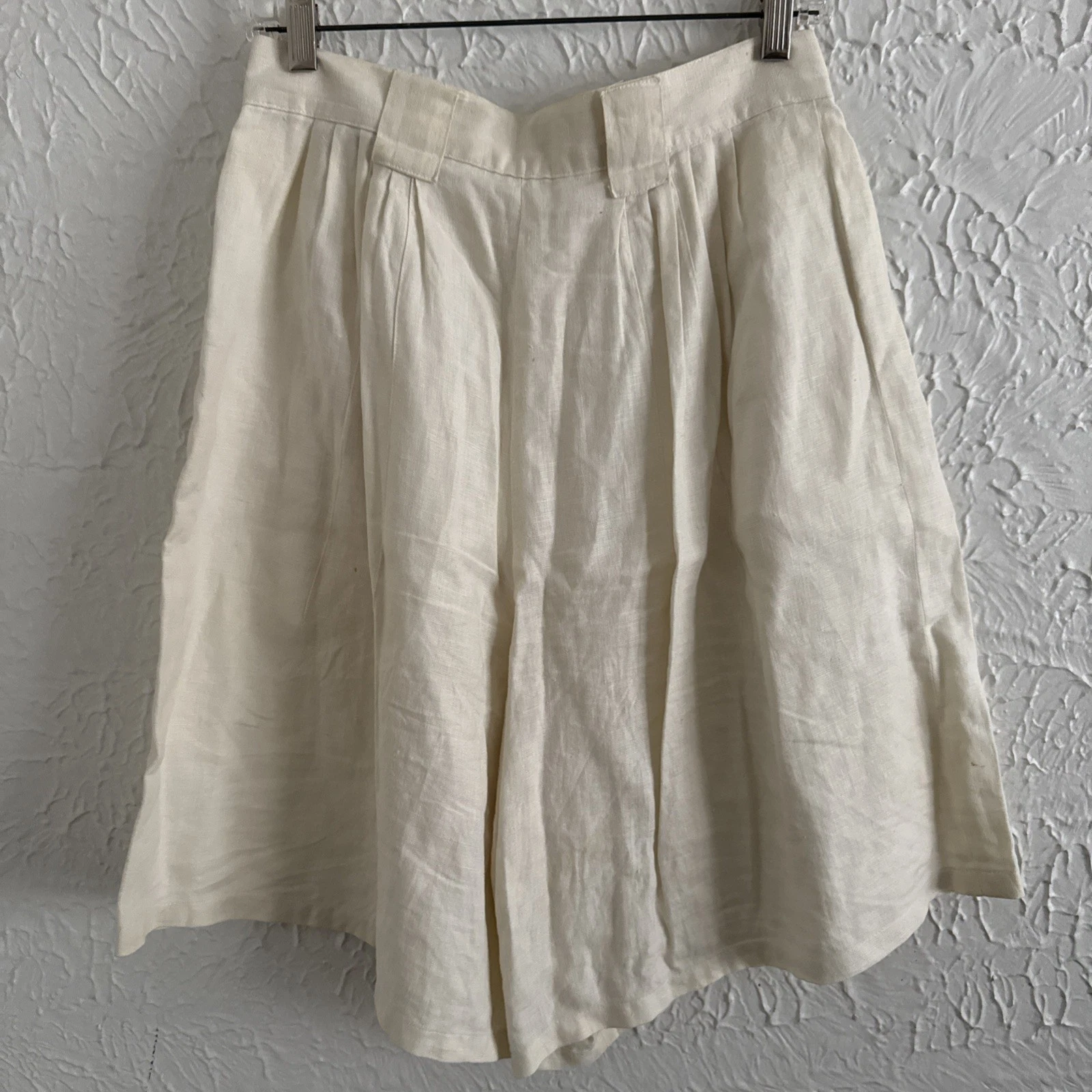 OFF WHITE Armand Ventilo abito plissettato pantaloncino donna vintage anni 90 bianco sporco gamba larga lino