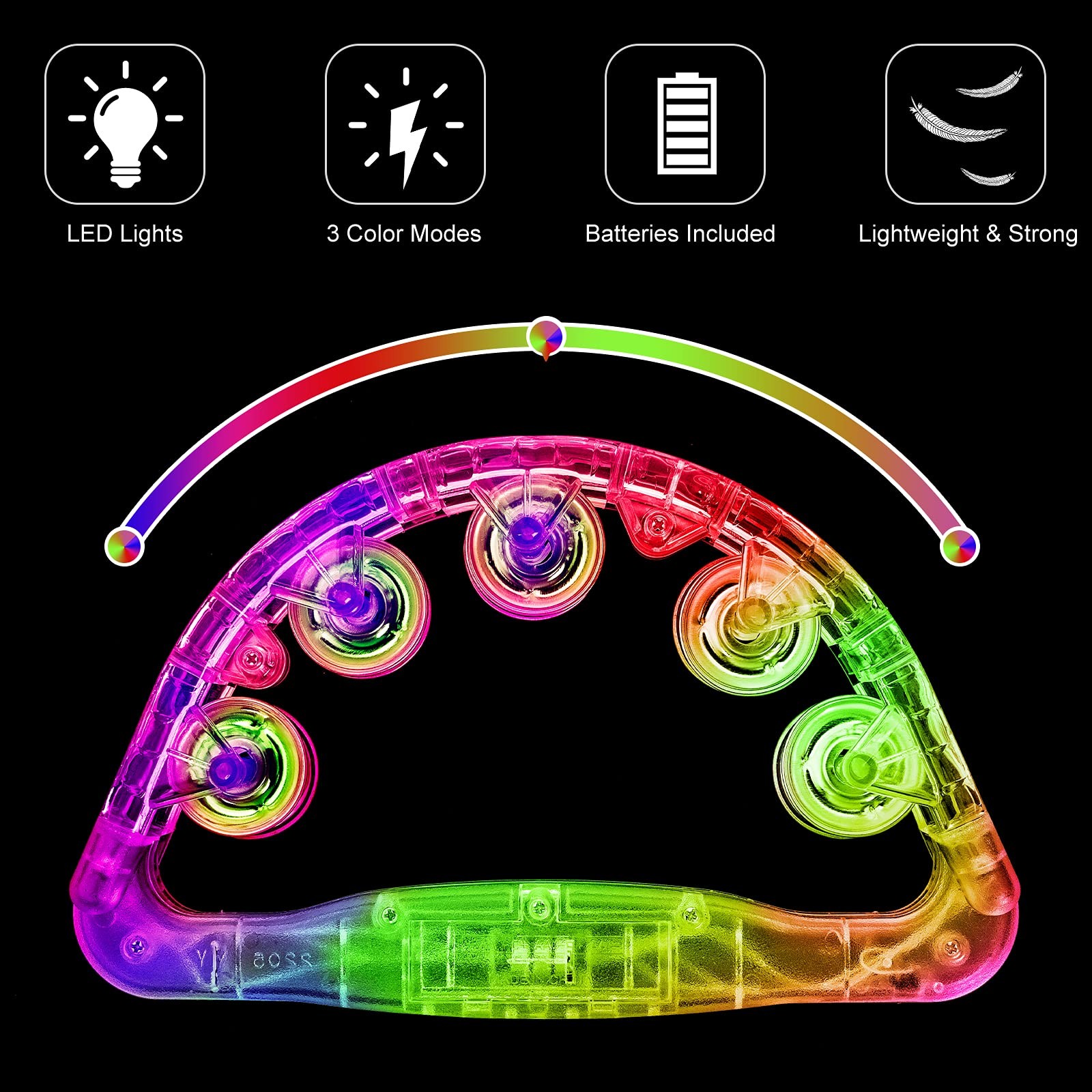 LED Tambourine, Light up Musical Flashing Tambourine (2 PCS)