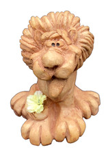 Vintage 1973 Kersten Brothers Big Paw Lion Clay Figurine w/Flower, Kitsch