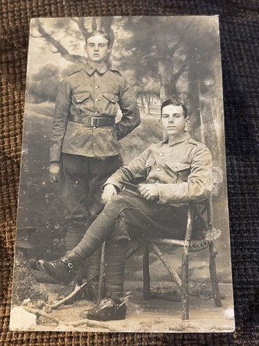 WWI RPPC Two Army Soldiers Photo Postcard