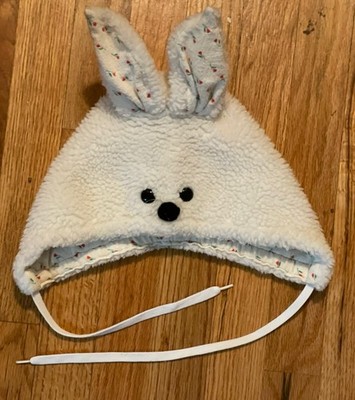 Vtg Child s Bunny Hat GL Edwards Winter Flannel Fleece 1985 White