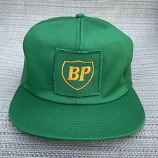 Vintage BP Patch Snapback Trucker Hat Cap Green mesh Made In USA K-Products