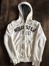 Vintage Y2k Hollister Hoodie Men Medium White Embroidered Heavyweight Thermal