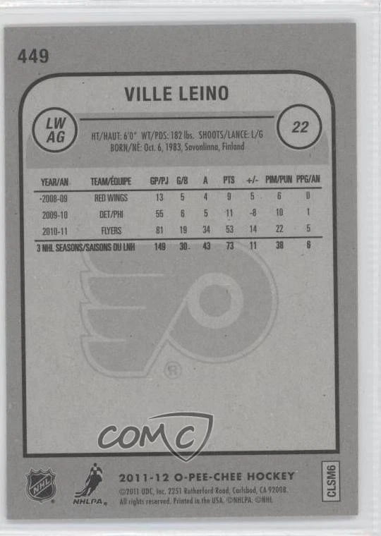 2011-12 O-Pee-Chee Ville Leino #449 - Image 2 of 2