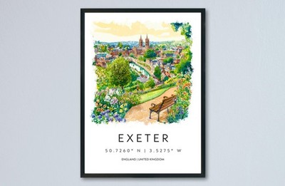 Exeter Aquarell Poster Exeter Reisedruck Exeter Wandbild historische Stadt