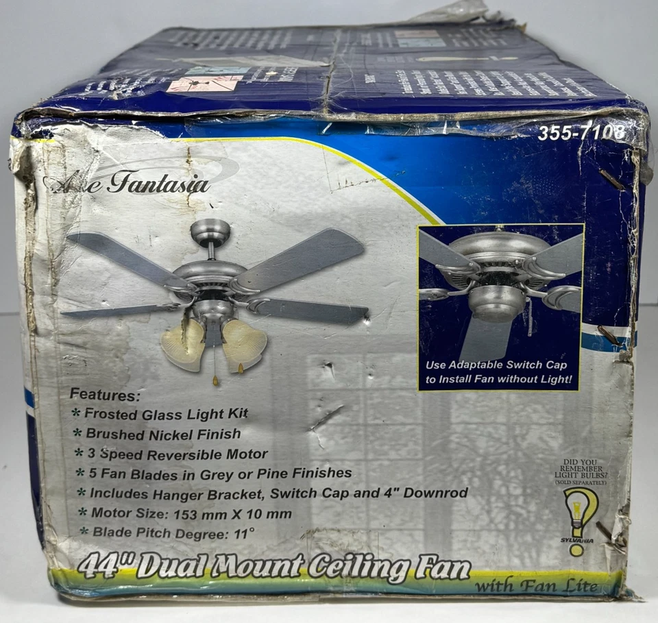 Aire Fantasia Minerva 44" Dual Mount Ceiling Fan with Fan Lite 355-7108 OPEN BOX - Image 3 of 4