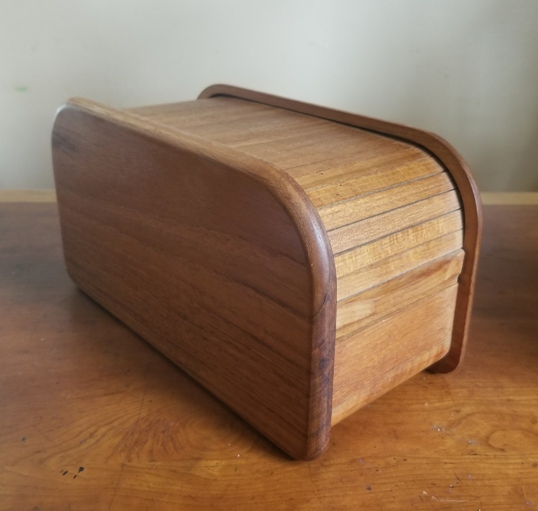 Vintage MCM Kalmar Designs Teak Wood Roll-Top CD Floppy Disk Holder Tambour BoX