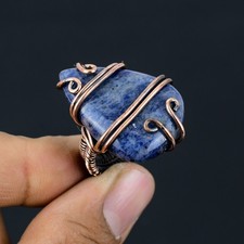 Sodalite Gemstone Handmade Copper Wire Wrap Jewelry Ring Size 6 A497