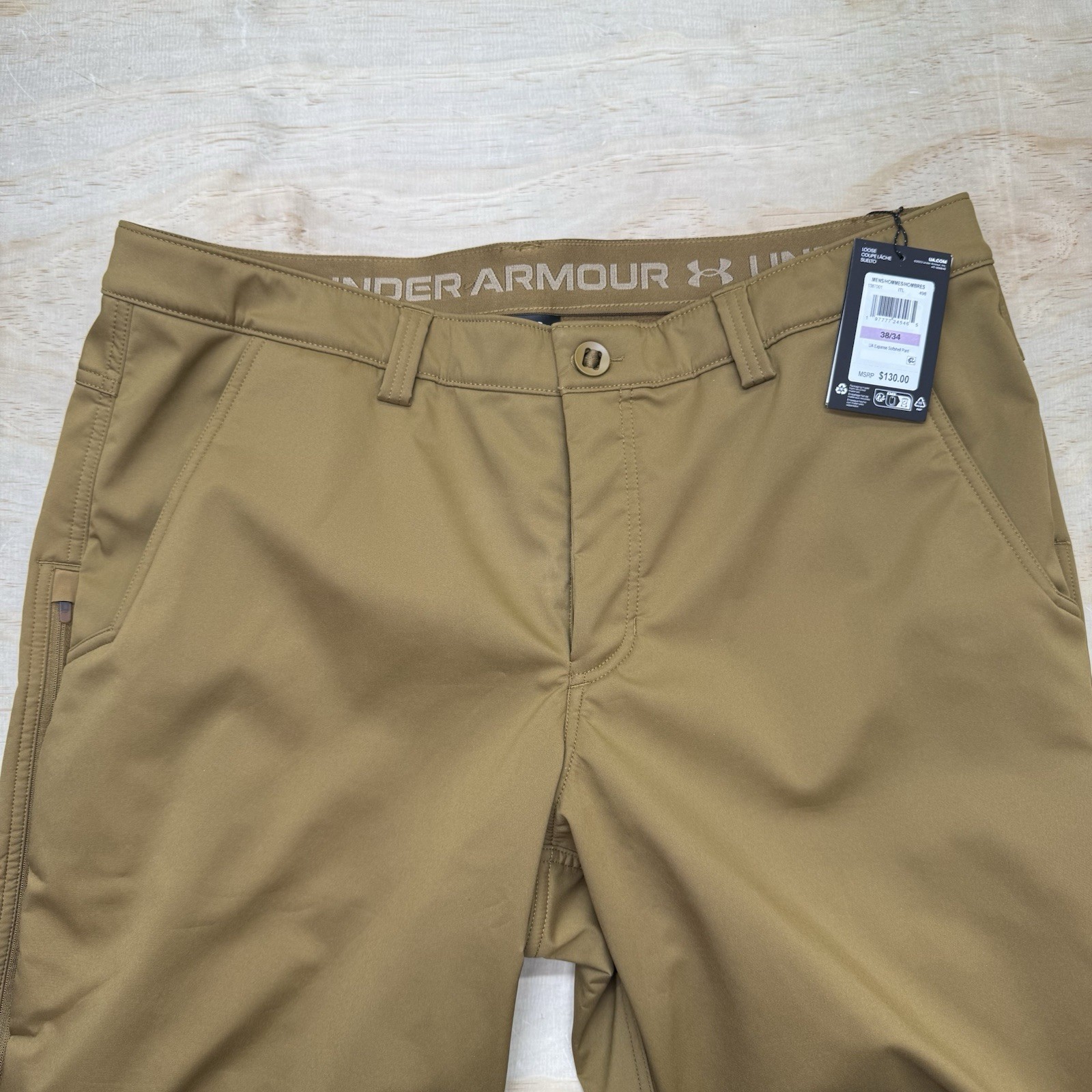 NEW Under Armour Expanse Softshell Pants Mens 38 X 34 Tan Khaki Loose 1387001 thumbnail 5