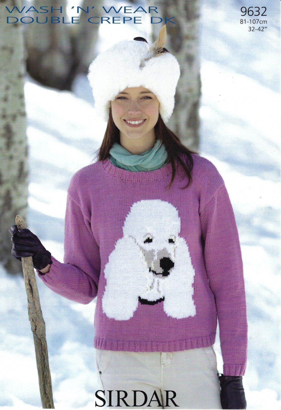 Sirdar DK Knitting Pattern - 9632 Ladies Poodle Motif Sweater (32-42ins)