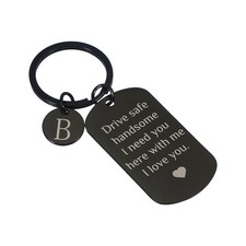 Drive Safe Key Chain, Letter B with Gift Box, White Black
