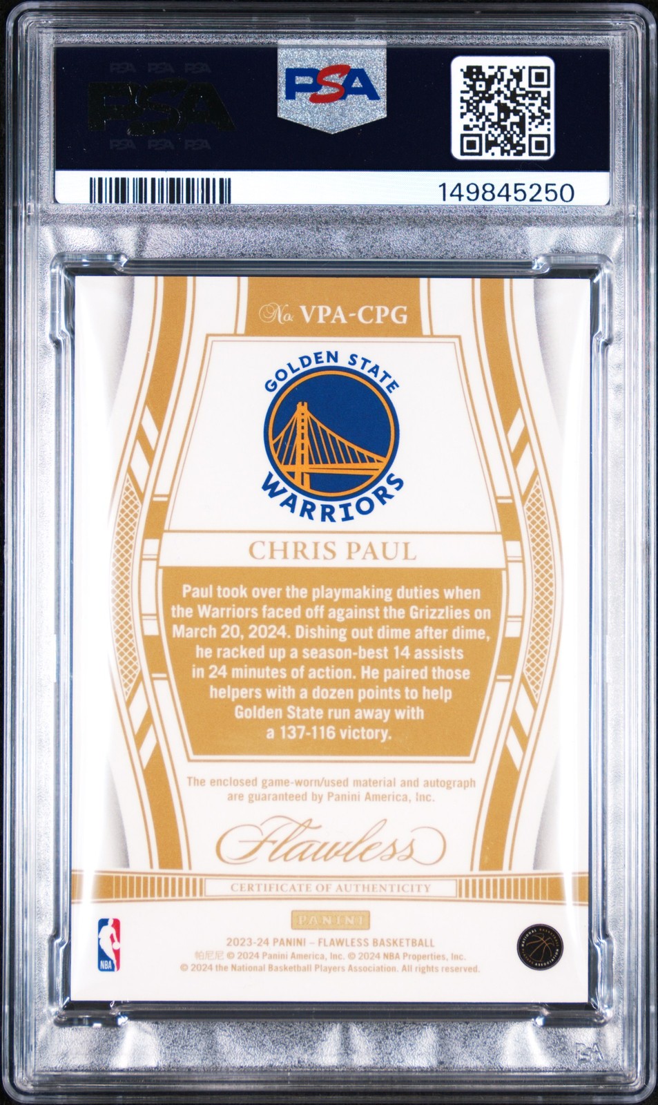 2023 PANINI FLAWLESS VERTICAL PATCH AUTO CHRIS PAUL 16/25 PSA 9 DNA AUTO 10 view 2