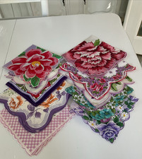 Vintage Ladies Hankies Lot Of 10 SCALLOPED SHADES OF LAVENDER to PURPLE TONES