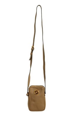Versace Unisex Taupe Grainy Leather Medusa Logo Mini Crossbody Shoulder Bag