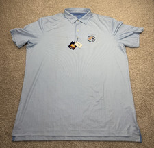 Johnnie O Polo Shirt Mens XL Blue Performance UPF 50 Geometric Logo NEW