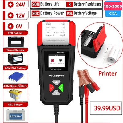 Auto Batterietester Testgerät Prüfer mit Eingebaut Drucker 6V/12V/24V SOH SOC