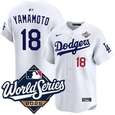 YAMAMOTO 18 白ユニフォーム YOUTH Yamamoto #18 Dodgers 2025 World Series Stitched Jersey White