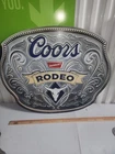 2010 Coors Banquet Metal Rodeo Velt Buckle Beer Sign 34x28 Vtg Yellowstone