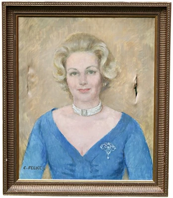 Carl Felkel Peinture Original Dame Portrait à l’Huile sur Toile Signée Cadre - Photo 1/4
