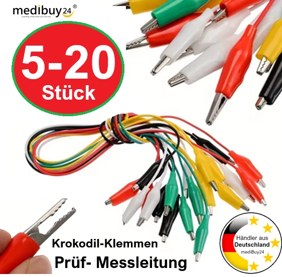 MEDIBUY24 Krokodilklemmen Messleitung 5-10 Stk. Modellbau Messkabel Krokoklemme Kabel 50cm