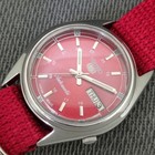 VINTAGE SEIKO 5 AUTOMATIC 7009A JAPAN MENS RED COLOR DIAL WATCH 2956-U — photo 7