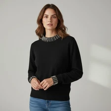 Vintage Women's Hasting & Smith Black Lambswool Angora Blend Sweater Beading LRG