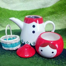 Little Red Riding Hood Tea for One Teapot/Cup set w/ Basket Tea for One Tea for