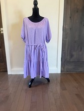 GAP Purple Short Puff Sleeve Tie Waist Ruffle Hem Mini Dress Size XXL NWT