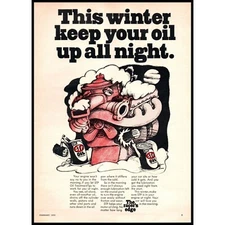1970 STP Oil Treatment Vintage Print Ad Winter Cartoon Engine Man Cave Wall Art