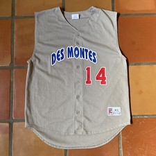 Vtg Eagle USA Mens XL Des Montes #14 Made In USA Grey Baseball Tank Top Shirt