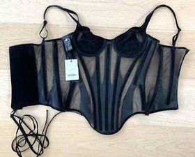 NEW AUTHENTIC MUGLER Black Cut-Out Illusion $2,800 Corset Bustier S bordelle