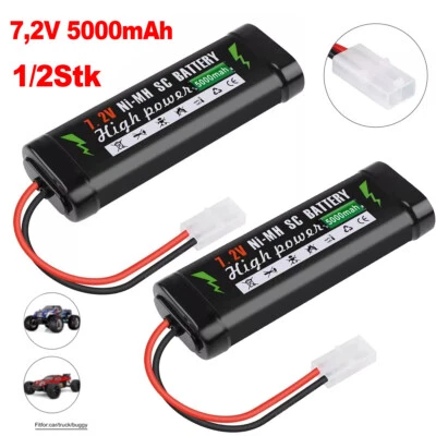 MARKENLOS 1-2Stk 7,2V 5000mAh NI-MH Akku mit Tamiya-2P Stecker für RC Auto Boot Ersatzakku