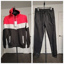 Tebreux Men's Jogging Tracksuit 2 Piece Outfit Hoodie Sports Sweatsuit Sz M. New