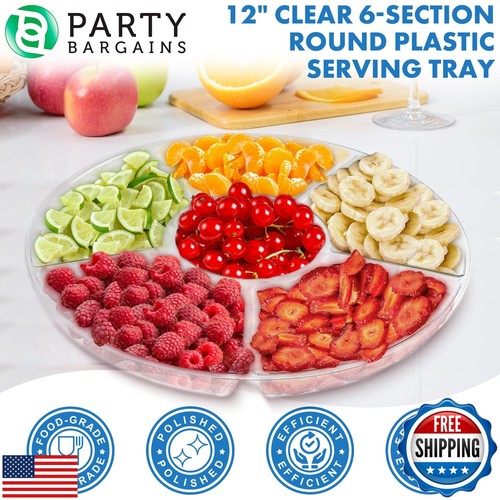 PARTY BARGAINS 12" Round Plastic Serving Tray, 6-Sections, Clear, Pack of 1 - Picture 5 of 5