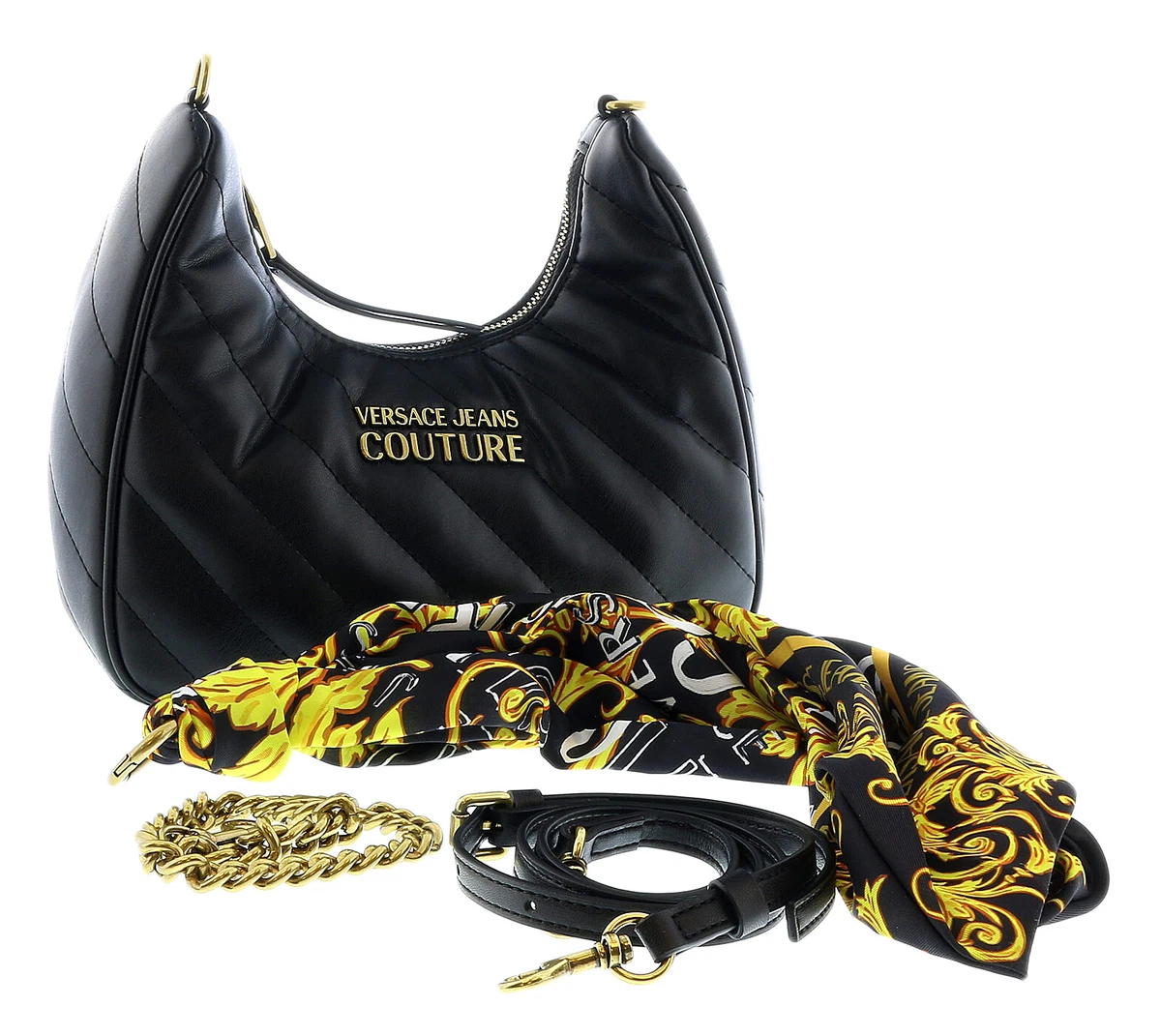 Versace Jeans Couture Black Medium Scarf Embellished Quilted Hobo