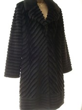Very Rare Biba Size 16 Black Deepcut Faux Fur Coat