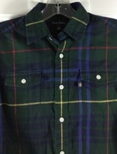 Brooks Brothers Fleece Flannel Shirt Boys Medium Green Blue Plaid Long Sleeve