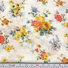 Vintage Semi Sheer Floral Bouquets on White Cotton Blend Fabric by the HALF YARD