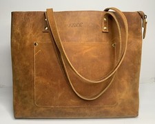 S-zone Large Leather Tote  Laptop  Travel  Distressed  Brown Leather Bag