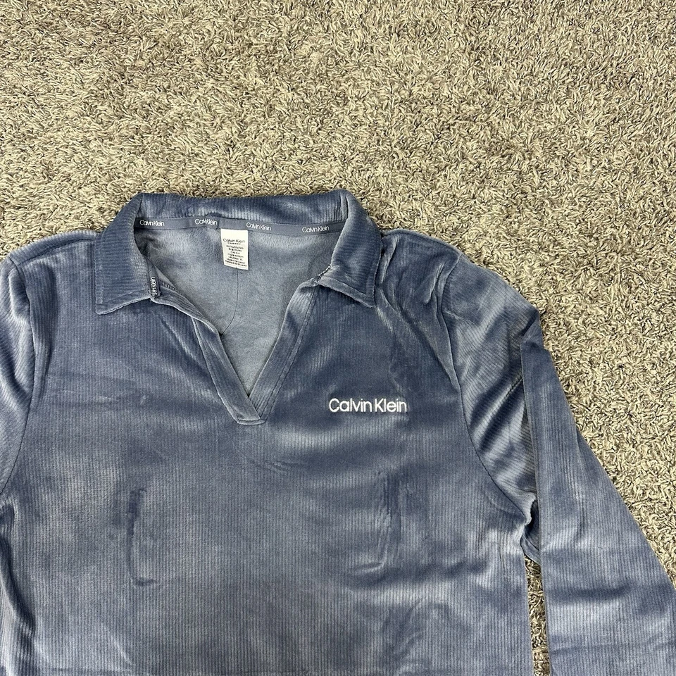 Conjunto de 2 piezas de ropa de dormir de terciopelo Calvin Klein logotipo exclusivo pijama azul para hombre talla XL Foto 4 de 4